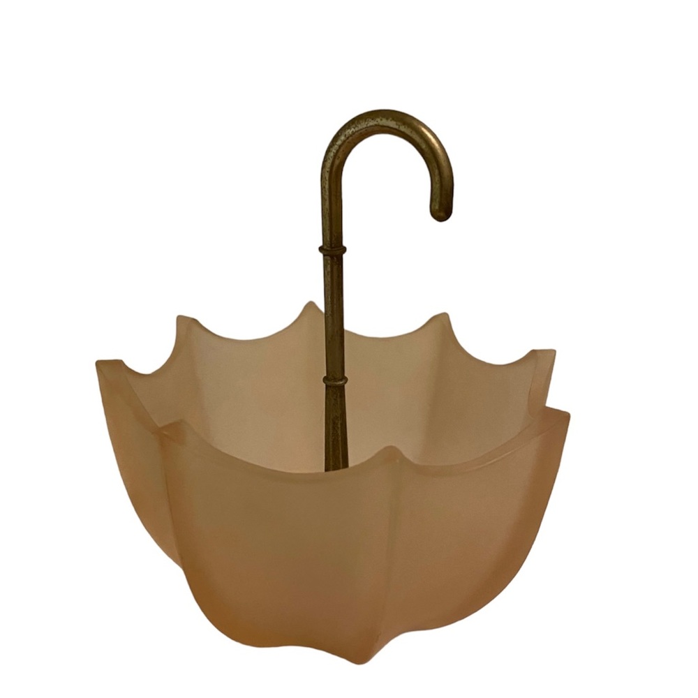 Fenton umbrella pink frosted glass trinket dish